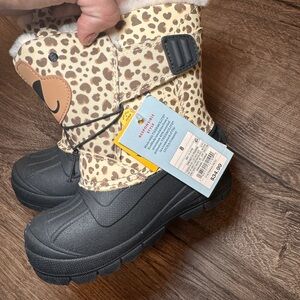 Leopard Print Snow Boots with Black Soles
